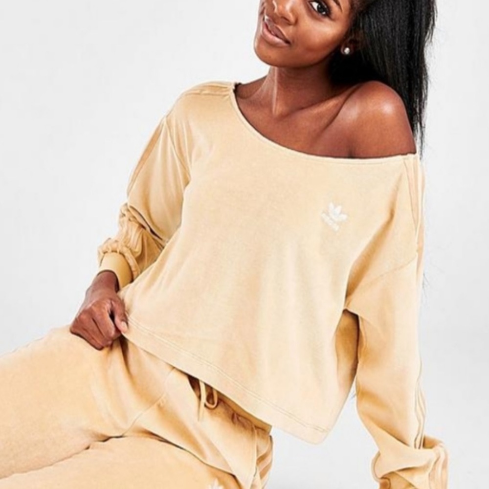 Adidas Velour Off Shoulder Sweater - Size XS